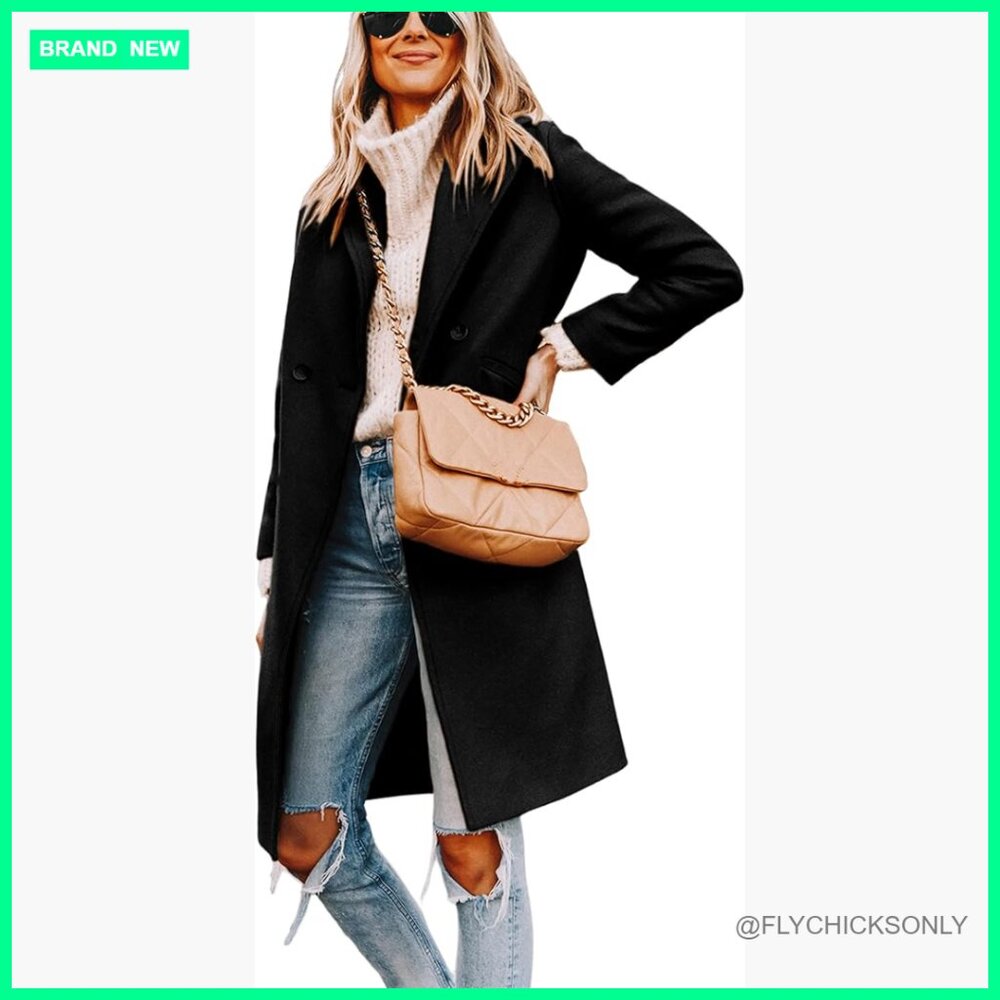 Winter Wool Blend Pea Coat Notch Lapel Slim Fit Long Sleeve